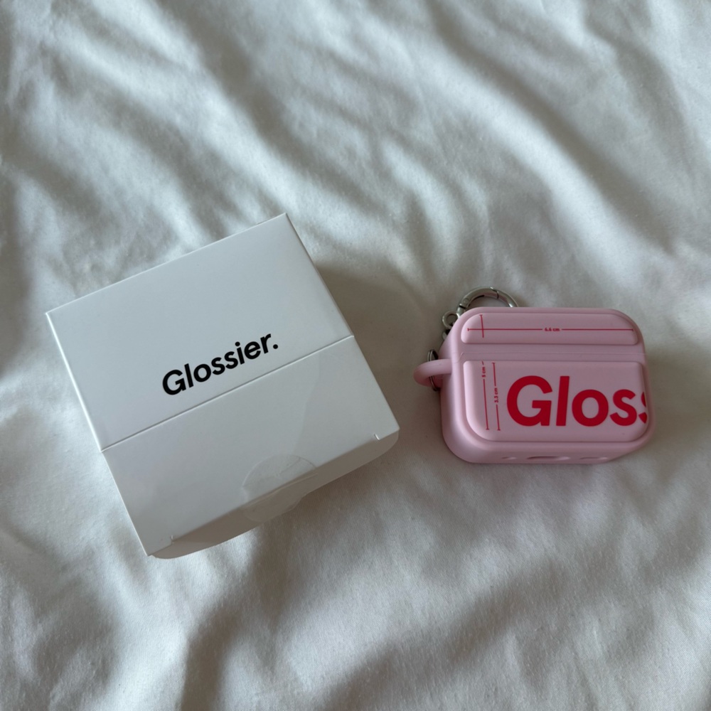 Glossier Pink with Red Logo AirPods Case Keyring